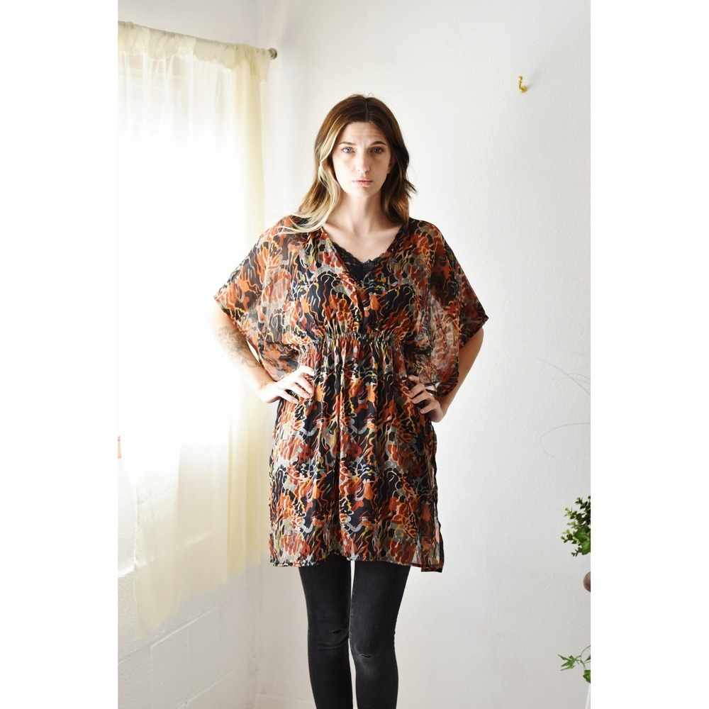 LA Hearts Kimono Wrap Womens One Size Turquoise Floral Excellent Lace Trim Boho - Picture 2 of 5